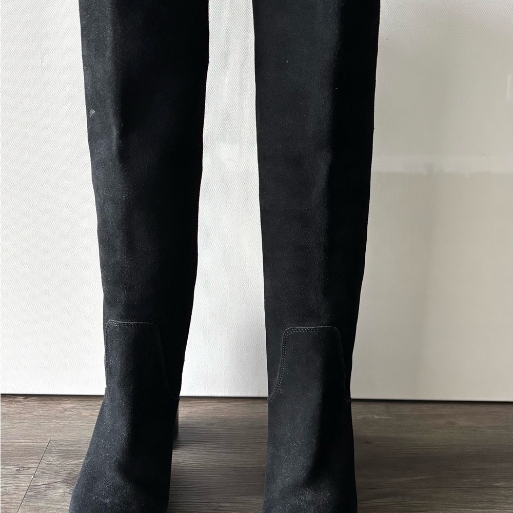 Michael Kors Black Suede Knee-High Boots Size 7M Block Heel Chic - Picture 11 of 12